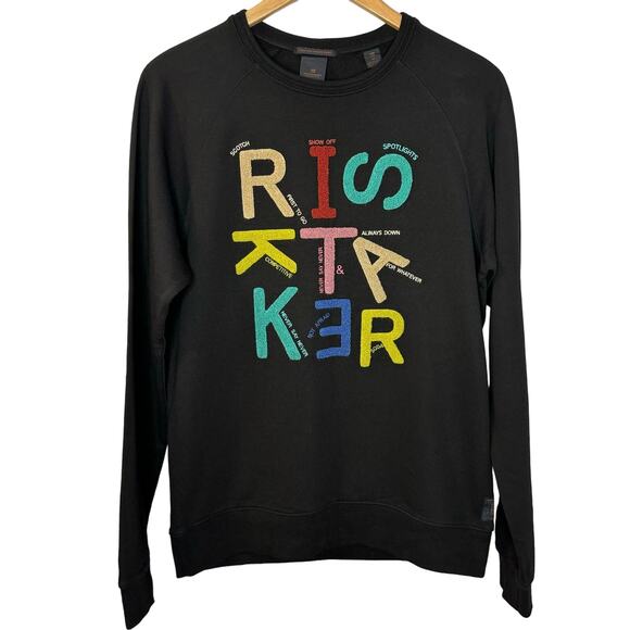 Scotch & Soda Risktaker Embroidered Sweatshirt Black Cotton French Terry Men's M - Picture 2 of 12